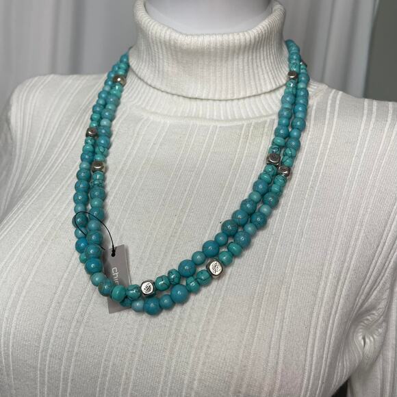 Chico's turquoise dyed stone beads with silver tone signed costume jewelry - Picture 2 of 15